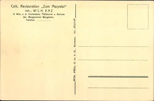 Ak Barmen Wuppertal, Cafe, Restauration Zum Marpetal
