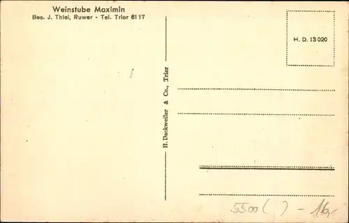 Ak Ruwer Eitelsbach Trier, Weinstube Maximin