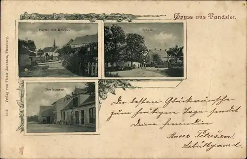 Ak Tandslet Dänemark, Kirche, Schule, Dorfstraße