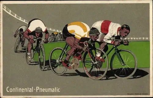 Ak Reklame Continental Pneumatic, Radrennfahrer auf der Rennbahn