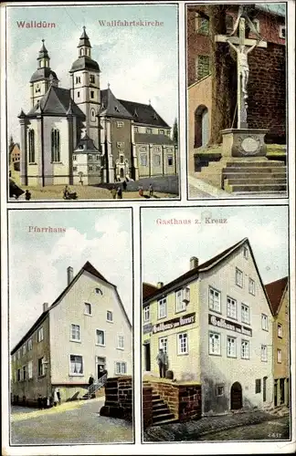 Ak Walldürn im Odenwald Baden, Wallfahrtskirche, Pfarrhaus, Gasthaus zum Kreuz