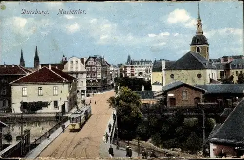 Ak Duisburg im Ruhrgebiet, Marientor, Straßenbahn, Teilansicht der Stadt