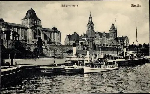 Ak Szczecin Stettin Pommern, Hakenterrasse, Dampfer
