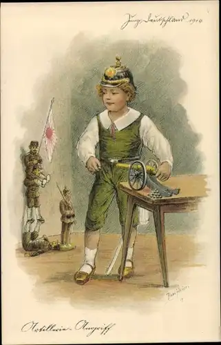 Künstler Ak Heydel, Paul, Jung Deutschland 1914, Artillerie Angriff