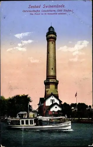 Ak Chorzelin Osternothafen Świnoujście Swinemünde Pommern, Leuchtturm, Boot Willkommen