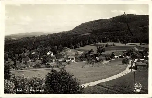 Ak Hain Hayn Oybin Oberlausitz, Teilansicht mit Hochwald, Zittauer Gebirge