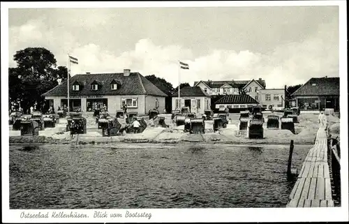 Ak Ostseebad Kellenhusen in Holstein, Strand vom Bootssteg aus, Geschäftshaus