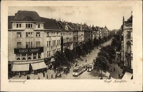 Ak Düsseldorf am Rhein, Graf Adolf Straße, Tram, Corso Cabaret