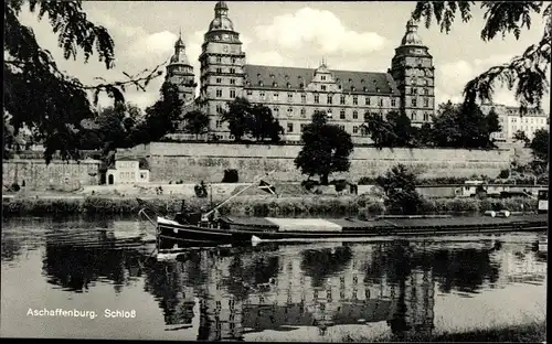 Ak Aschaffenburg am Main Unterfranken, Schloss, Lastkahn