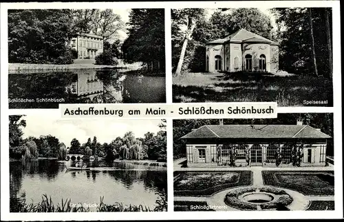 Ak Aschaffenburg am Main Unterfranken, Schlösschen Schönbusch, Schlossgärtnerei, Speisesaal, Brücke