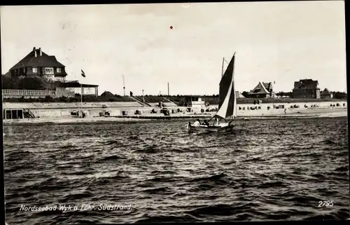 Ak Südstrand Wyk auf Föhr Nordfriesland, Strand, Segelboot