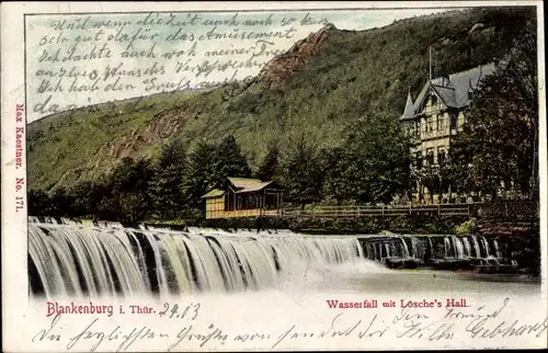 Ak Bad Blankenburg in Thüringen, Wasserfall mit Lösches Hall