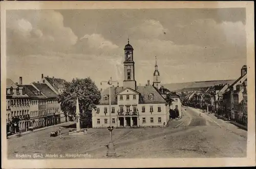 Ak Rochlitz an der Mulde, Markt und Hauptstraße