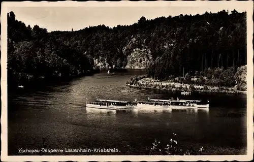 Ak Kriebstein Mittelsachsen, Zschopau Talsperre, Boote, Waldhaus Lauenhain