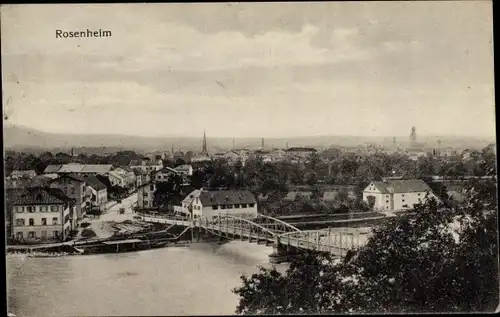 Ak Rosenheim Oberbayern, Teilansicht mit Brücke