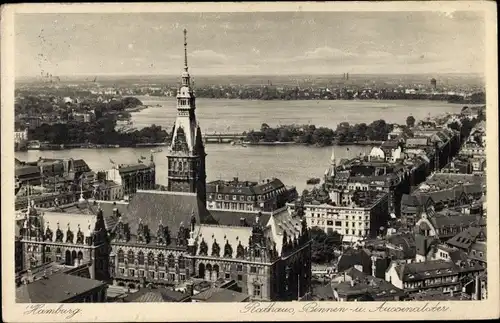 Ak Hamburg Mitte Altstadt, Rathaus, Binnen- und Außenalster