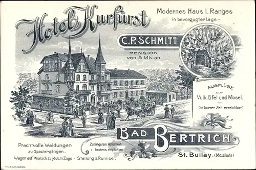 Litho Bad Bertrich an der Mosel Eifel, Hotel Kurfürst