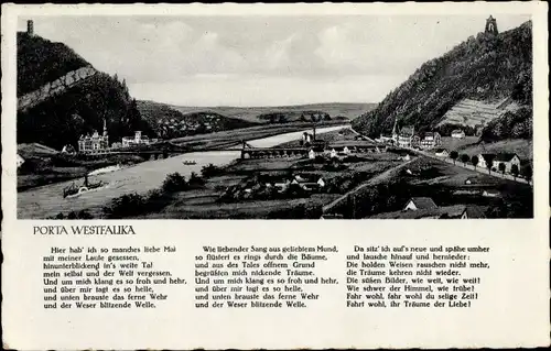 Gedicht Ak Porta Westfalica an der Weser, Gesamtansicht, Weserlied, Franz Dingelstedt