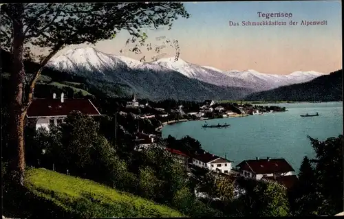 Ak Tegernsee in Oberbayern, Das Schmuckkästlein der Alpenwelt, Bergpanorama