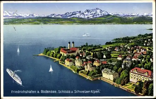 Ak Friedrichshafen am Bodensee, Schloss, Schweizer Alpen