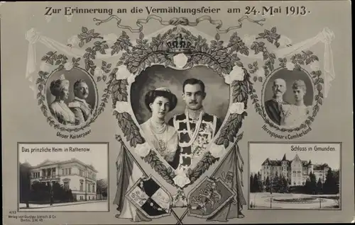 Wappen Passepartout Ak Herzog Ernst August von Braunschweig, Prinzessin Victoria Luise, Hochzeit