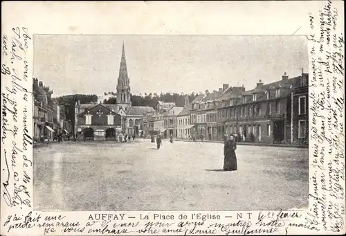 Ak Auffay Seine Maritime, La Place de l'Eglise