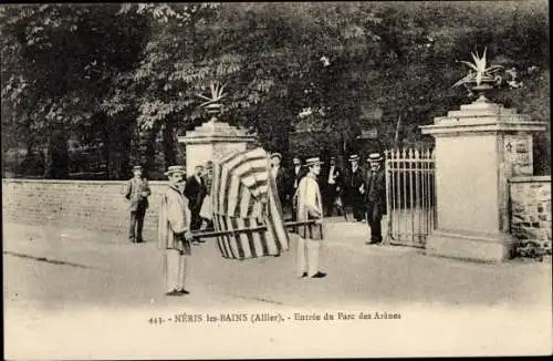 Ak Néris les Bains Allier, Entree du Parc des Arenes