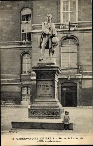 Ak Paris XIV. Arrondissement Observatoire, Statue de Le Verrier, celebre astronome