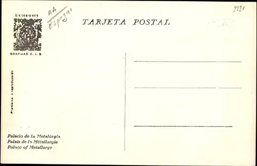 Ak Exposicion Internacional de Barcelona 1929, Palais de la Metallurgie