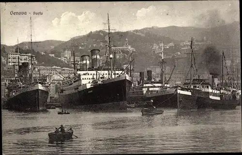 Ak Genova Genua Liguria, Porto, Hafen, Dampfschiffe