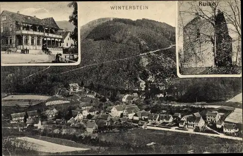 Ak Winterstein Waltershausen in Thüringen, Gesamtansicht, Ruine, Gasthaus
