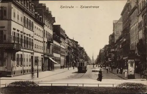 Ak Karlsruhe in Baden, Kaiserstraße, Straßenbahn, Litfaßsäule