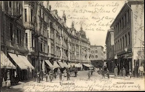 Ak Rosenheim Oberbayern, Münchner Straße, Geschäfte