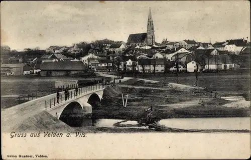 Ak Velden an der Vils Niederbayern, Gesamtansicht, Brücke, Kirche