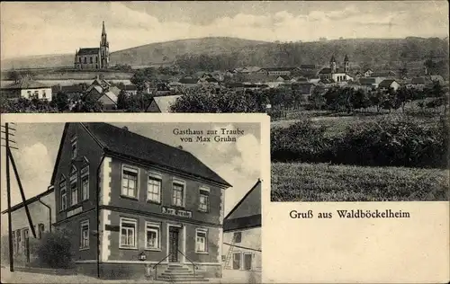 Ak Waldböckelheim an der Nahe, Gesamtansicht, Kirche, Gasthaus zur Traube