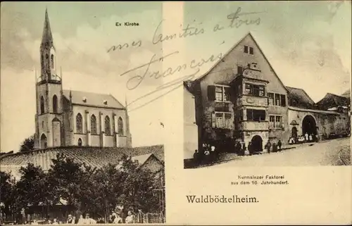 Ak Waldböckelheim an der Nahe, Ev. Kirche, Kurmainzer Faktorei