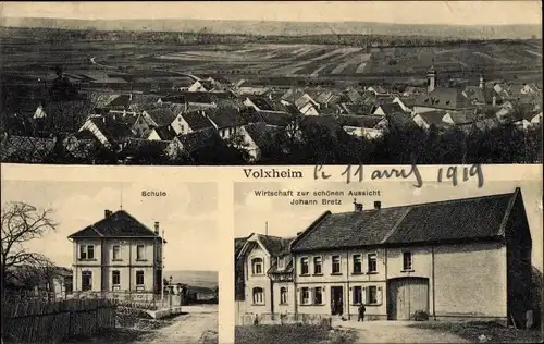 Ak Volxheim in Rheinhessen, Wirtschaft zur schönen Aussicht, Schule, Panorama