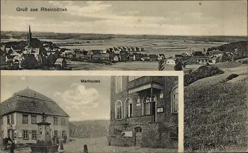 Ak Rheinböllen im Hunsrück, Panorama, Marktplatz, Brunnen
