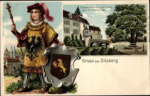 Wappen Passepartout Litho Dilsberg Neckargemünd am Neckar, Schloss Anfang XIX. Jh.