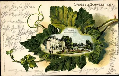 Weinblatt Litho Schwetzingen in Baden, Eingang zum Schlossgarten