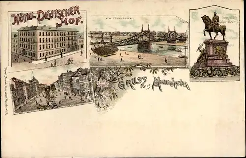 Litho Mannheim in Baden, Hotel Deutscher Hof, Neue Neckarbrücke, Denkmal