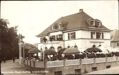 Ak Mannheim in Baden, Rheinkaffee Schenk Ruffler, Terrasse