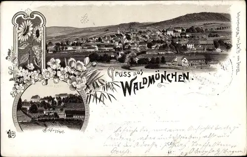 Litho Waldmünchen im Oberpfälzer Wald Bayern, Schlosshof, Gesamtansicht
