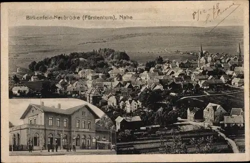 Ak Neubrücke an der Nahe bei Birkenfeld Hoppstädten Weiersbach, Gesamtansicht, Bahnhof