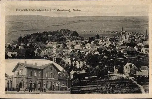 Ak Neubrücke bei Birkenfeld an der Nahe Hoppstädten Weiersbach, Panorama, Bahnhof