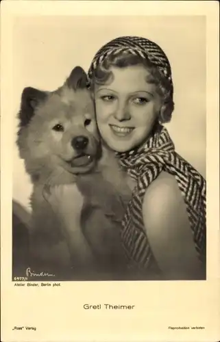 Ak Schauspielerin Gretl Theimer, Portrait, Hund