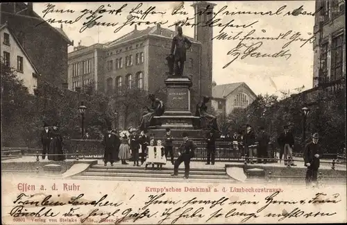 Ak Essen im Ruhrgebiet, Kruppsches Denkmal a. d. Limbecker Straße