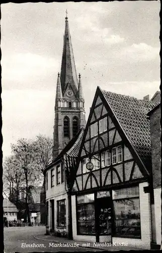 Ak Elmshorn in Holstein, Marktstraße mit Nicolaikirche