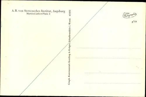 Ak Augsburg in Schwaben, A. B. von Stettensches Institut, Martin Luther Platz 3, Diele