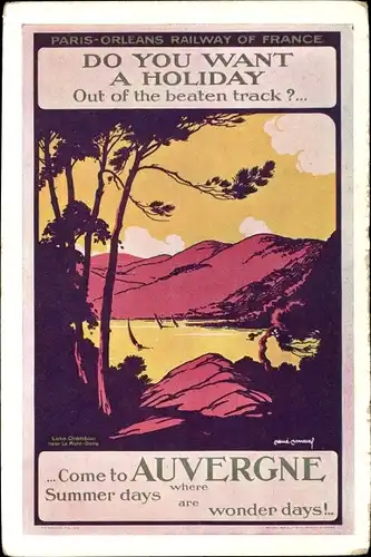 Künstler Ak Lac Chambon Puy de Dome, Paris Orleans Railway of France, Auvergne, Reklame